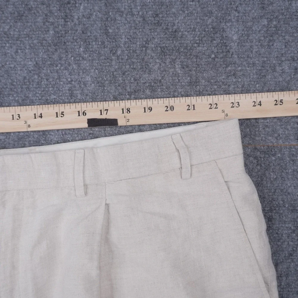 Murano 100% Linen Trousers Mens 48x30 Beige Pleated Straight Leg Pants
